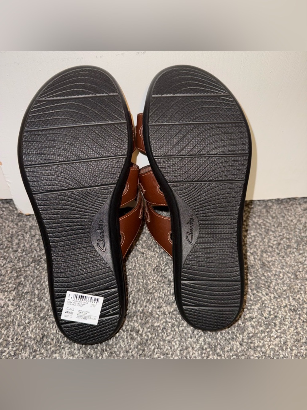 Clarks Collection Leather Slide Sandals Laurieann Cove Dark Tan Sz 9 Comfort - Picture 8 of 9